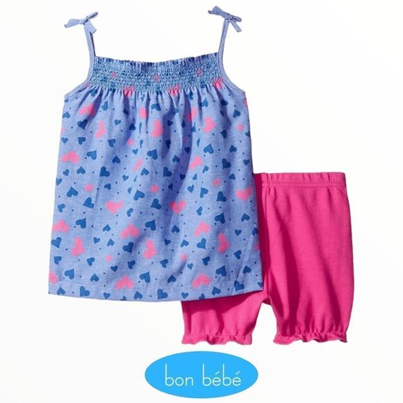 BON BEBE | Blue & Fuchsia | Chambray Dress Set with Diaper Cover - Picture 1 of 5
